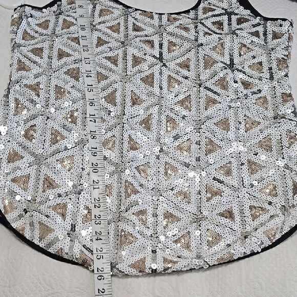 Bebe Sequin Gray and White Tank Top with Black Accents small - Picture 4 of 7